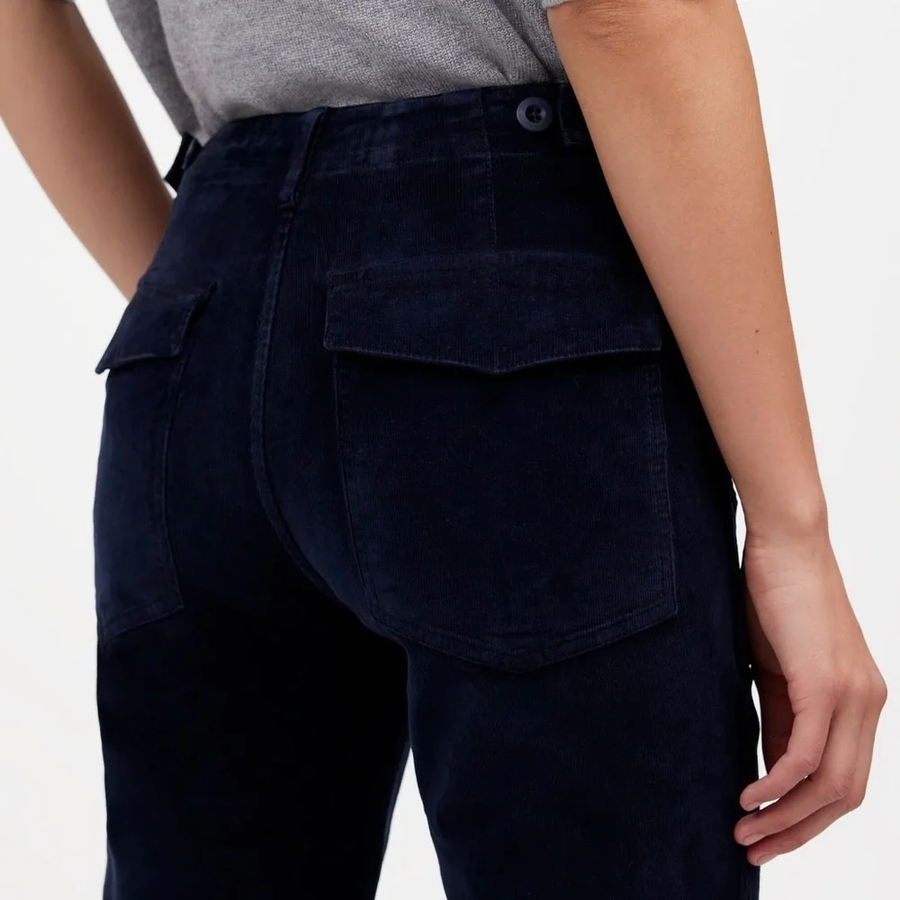 Madewell The Petite Slim Straight Trouser Pant in Garment Dye Navy Corduroy NWT